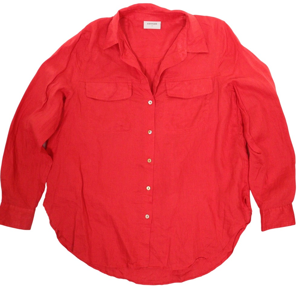 Sussan Button Down Shirt Lightweight Breathable Utility Red Linen Women 8